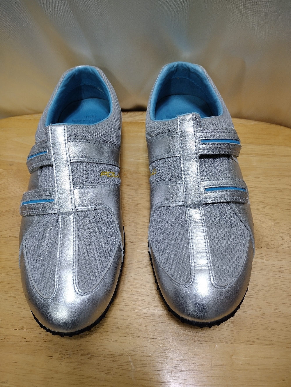 Polo Ralph Lauren Womens Silver Teal Leather Low Top Sneakers Size 10